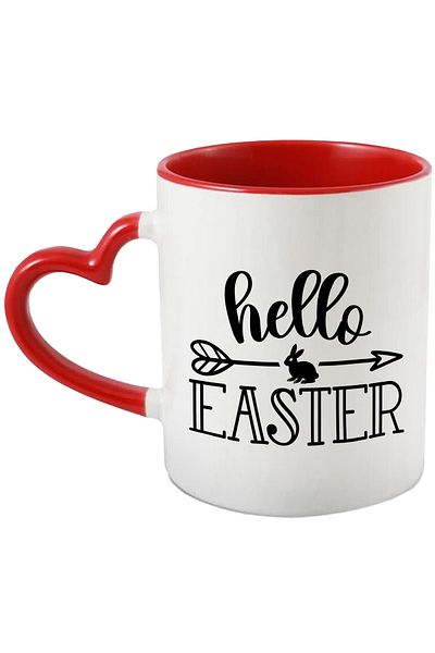 StoryGift Romania Mug with bunny and the text "Hello, Easter" - Easter celebration with Heart Handle R, With, STG.