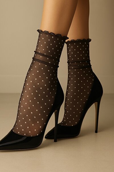 DİLARRA Boutique جوارب صغيرة من التول باللون الأبيض والأسود