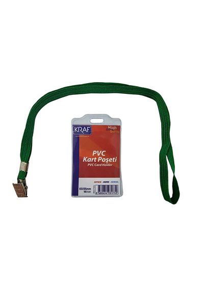 KRAF Card Bag Transparent Vertical 65 X 95 mm 5 Pcs + Kraf Card Hanger String Green with Metal Clips 5 Pcs Set