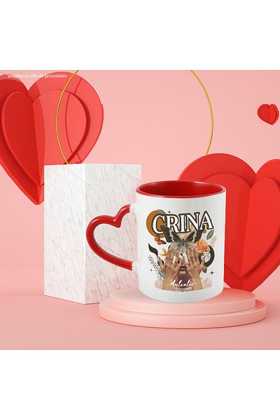 StoryGift Romania Mug With Name Lily, Face Collage, Butterfly, Flowers, Circle, 330ml, Ceramic with Handle, With ,STG.