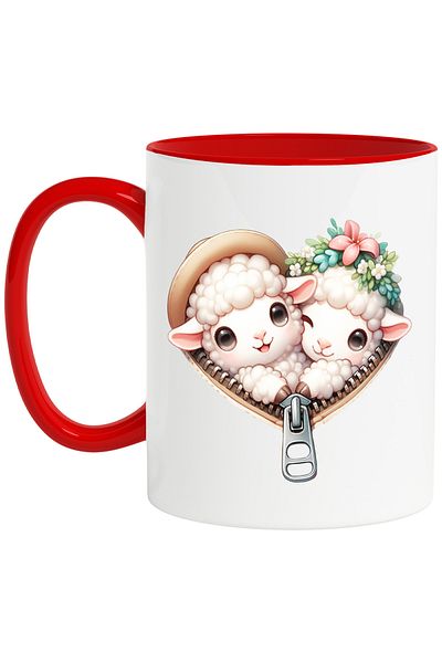 StoryGift Romania Mug with 2 sheep huddled together, illustration, zipper, blushing, cheerful, friendship, f, With ,STG.