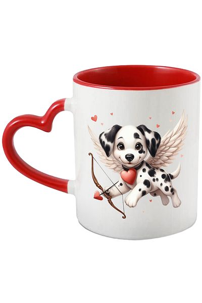 StoryGift Romania Cana Cu Un Catelus Dalmatian Care Trage Cu Arcul | Ilustratie | Cupidon | Indrag, Cu ,stg