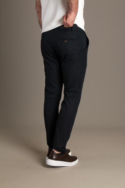 ZEKİ ÖZER Men's Dark Blue Linen Pants
