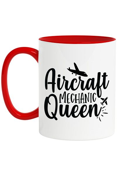 StoryGift Romania Mug with airplanes and the text in English "Aircraft mechanic queen" - mechanical queen, With ,STG.