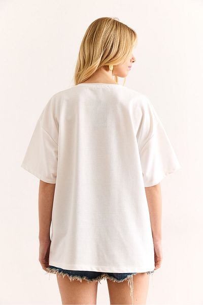 Olalook Women's White Goat Printed Relaxed 2 Thread T-Shirt Tsh-19000910
