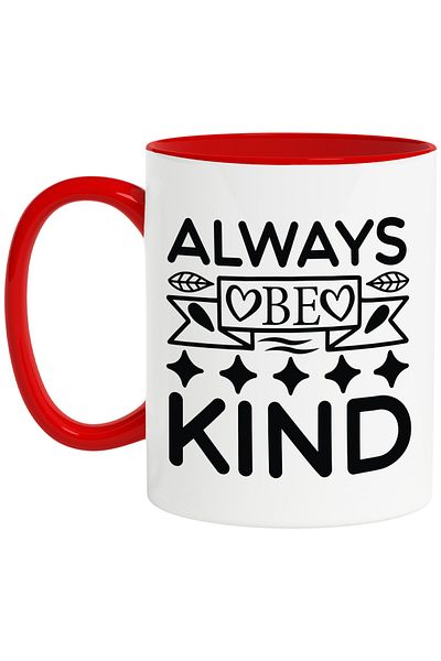 StoryGift Romania Mug with the message in English "Always be kind" - be always kind with Red Handle, With M,STG.