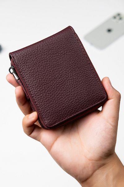 Niki Leather Evo Claret Red Genuine Leather Zippered Unisex Card Holder Wallet