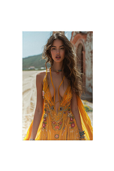 StoryGift Romania Tablou Canvas Fascinating Girl In Rochie Galbena Cu Motive ...