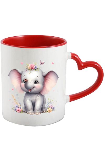 StoryGift Romania Mug with a baby elephant playing happily | illustration | flowers | hearts |, With ,STG.