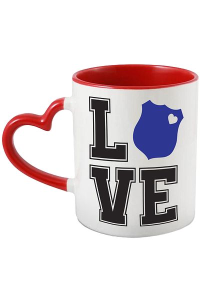 StoryGift Romania Cana Pentru Politia Care Isi Face Treaba Cu Simbol Albastru Cu Maner Inima Rosie, Cu ,stg