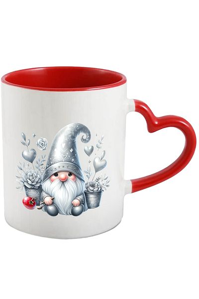 StoryGift Romania Mug with a dwarf | illustration | long white beard | flowers | hearts | from stories |, With ,STG.