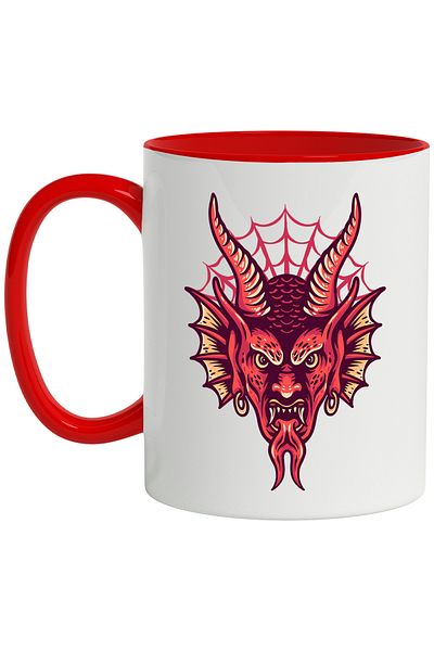 StoryGift Romania Mug With Demon, Devil, Earrings, Spider Web, Horns, Multicolor 330 ml, Sky, With ,STG.