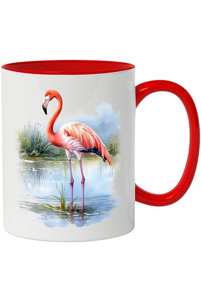 StoryGift Romania Mug with Lake, Vegetation, Plants, Bird, Flamingo, Sky, Multicolor 330 ml, Ceramic, With, STG.