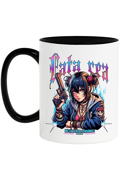 StoryGift Romania Mug Anime Girl With Gun Text Bad Girl DON'T TAKE EVERYTHING PERSONAL, 330ml, Ceram, With ,STG.
