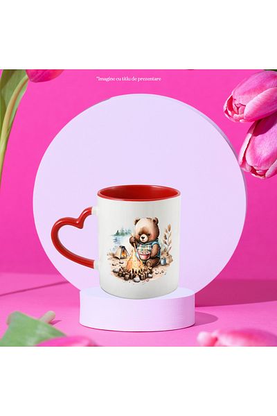 StoryGift Romania Mug with a teddy bear cooking soup | illustration | fire | forest | tent | bucu, With ,STG.