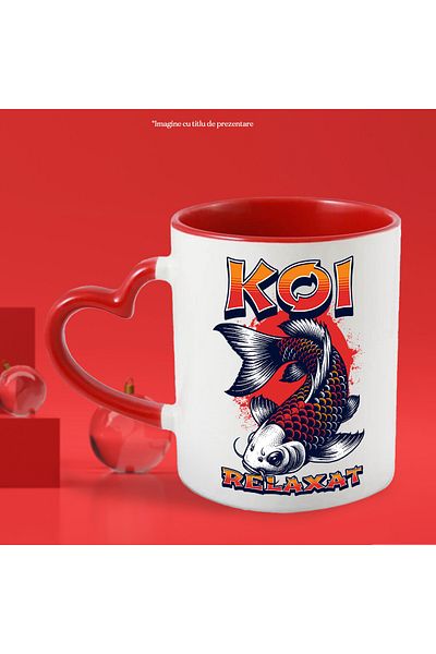 StoryGift Romania Relaxed Koi Fish Mug, Fishing Lovers, 330ml, Ceramic with Heart Handle Ro, Cu, STG.