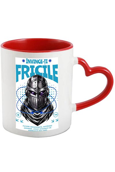 StoryGift Romania Conquer Your Fears Mug - Warrior, 330ml, Ceramic with Red Heart Handle, With Handle I, STG.