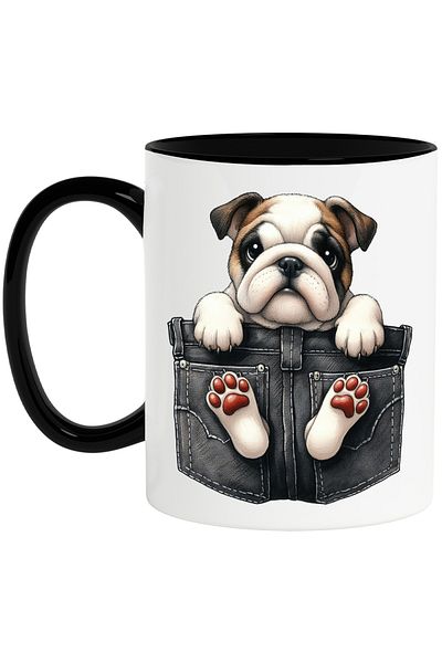 StoryGift Romania Mug with Bulldog, dog, pet, illustration, showing paws, jeans, h, With ,STG.