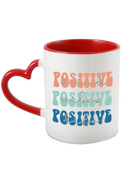 StoryGift Romania Mug with the message "Positive mind, vibes, life", illustration, motivational, positive, With ,STG.