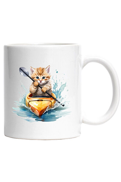 StoryGift Romania Cana Cu Pisica, Vasla, Apa, Caiac, Sport, Animal, Ilustratie, Multicolor 330 ml,, Cu ,STG .