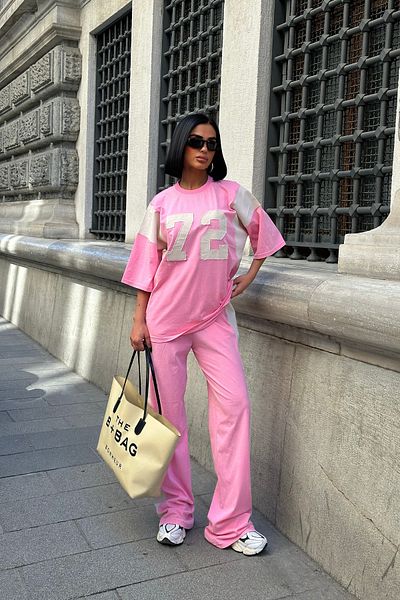 Bliss Γυναικείο κοντομάνικο Oversize Κάτω Τοπ Ροζ Σετ Φούτερ