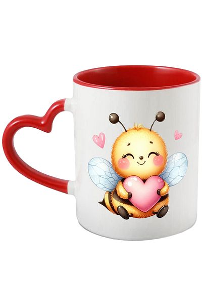 StoryGift Romania Mug with a bee holding a heart in its arms | illustration | appreciation | affection, With ,STG.