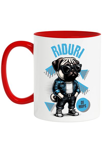 StoryGift Romania Cana Caine Bulldog Cu Ochelarii De Soare Text Riduri , 330ml, Ceramic Cu Maner R, Cu ,stg