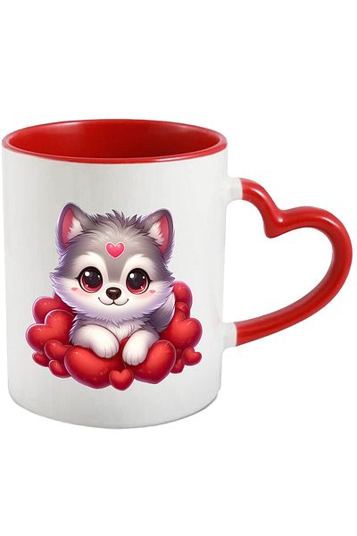 StoryGift Romania Mug with a wolf cub with a heart on its forehead | illustration | many hearts, With,STG.