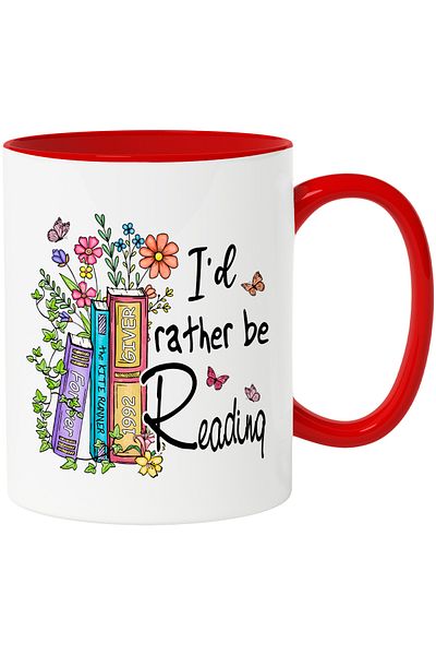 StoryGift Romania Mug with books with the message "I'd rather be reading", I prefer to read, book, illustrated, With,STG.