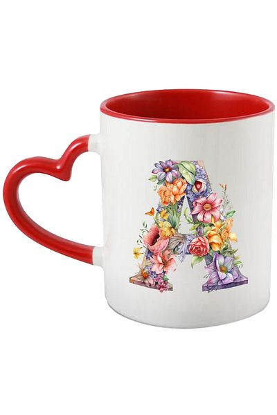 StoryGift Romania Mug with the letter "A", illustration, for children, school, student, flowers, alphabet, alf, With, STG.