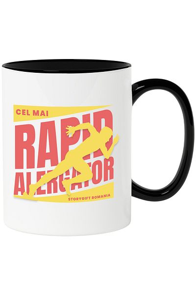 StoryGift Romania Mug Human Silhouette Running Fastest Runner, 330ml, Ceramic with Handle Ne, With, STG.