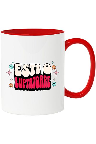 StoryGift Romania You Are a Fighter Mug, 330ml, Ceramic with Red Handle, With Red Handle STG, STG, STG.