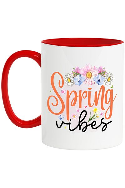 StoryGift Romania Cana Cu Mesajul "spring Vibes", Ilustratie, Primavara, Flori Divers Colorate, Si, Cu ,stg