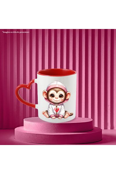 StoryGift Romania Mug with a monkey in a hoodie, illustration, heart, affection, care, joy,, With ,STG.