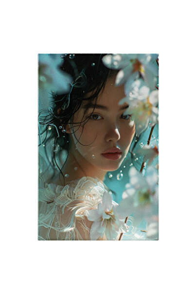 StoryGift Romania Tablou Canvas Eclipsa Florală Tânăra Asiatică În Alb Printr...