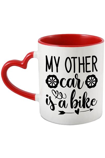 StoryGift Romania Mug with hearts and the message "My other car is my bike" with Handle, With,STG.