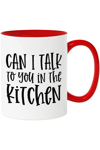 StoryGift Romania Mug with the message "Can I talk to you in the kitchen?" - hunger food with Red Handle, With M,STG.