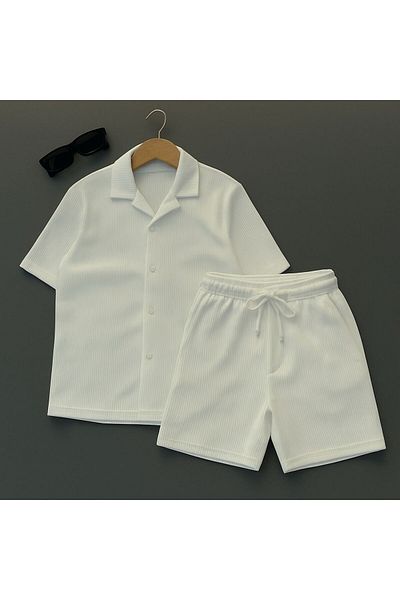 AFROGİYİM Men's Relaxed Fit Bottom Top Shorts Shirt Set