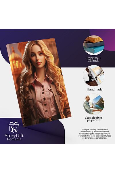 StoryGift Romania Tablou Canvas: Pretty Doll Fata Imbracata In Camasa Si Sacou Capuccino Cu Par Lung Blond Pictu