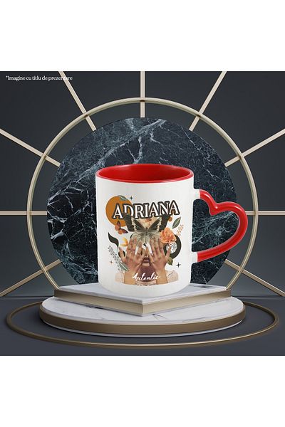StoryGift Romania Mug With Name Adriana, Girl Collage, Butterfly, Flowers, Circle, 330ml, Ceramic with Handle, With ,STG.