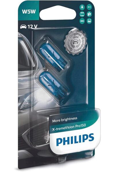 Philips T10 W5W 12V X-tremeVision Pro150 Plaka,Park Tavan Ampülü, 2'li Paket