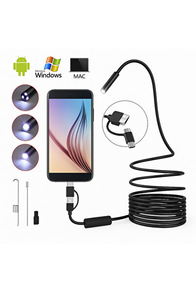 electroawm 6LED Kablolu Profesyonel 7.0mm 1080P HD USB Endoskop Kamera - Android PC İçin Su Geçirmez