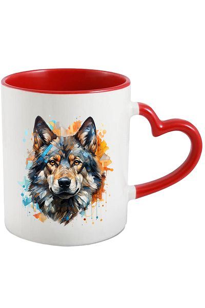 StoryGift Romania Mug With Wolf Head, Animal, Polka Dots, Geometric, Mosaic, Multicolor 330 ml, Ceramics, With ,STG.