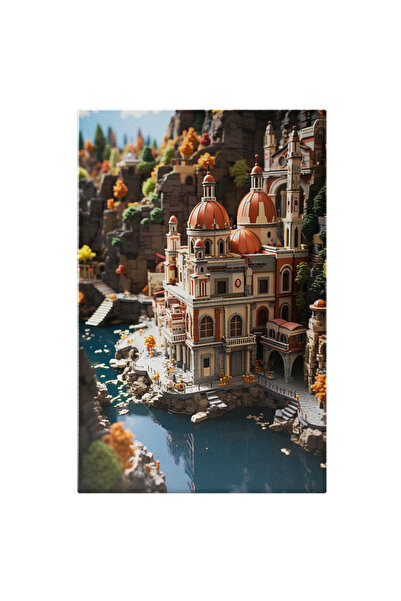 StoryGift Romania Tablou Canvas: View Landscape Catedrala Munti Apa Stralucitoare Natura Pictura Digitala