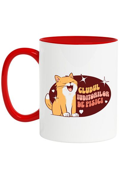 StoryGift Romania Happy Cat Mug, text CAT LOVERS CLUB, 330ml, Ceramic with R Handle, With ,STG.