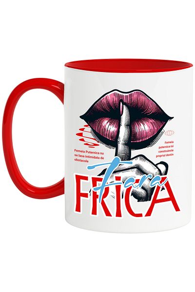 StoryGift Romania Fearless Mug - Strong Woman, Lips, Silence, 330ml, Ceramic with Red Handle, With M,STG.