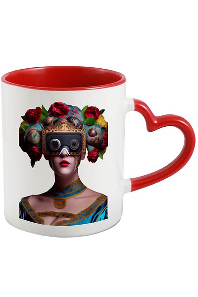 StoryGift Romania Mug With Portrait, Abstract, Dress, Glasses, Flowers, Lipstick, Multicolor 330 ml, Wax, With ,STG