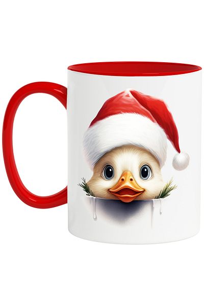 StoryGift Romania Mug with a shy duckling | illustration | Christmas hat | fence | holiday, With, STG.