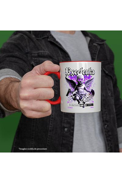StoryGift Romania Angel Mug with Money and Gun - Excellence, Leader, 330ml, Ceramic with Red Handle, With Handle, STG.