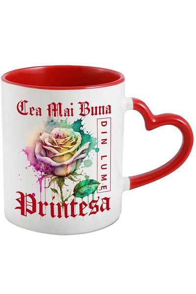 StoryGift Romania Mug With The Text The Best Princess, In The World, Flower, Colorful Rose, Water, With,STG.